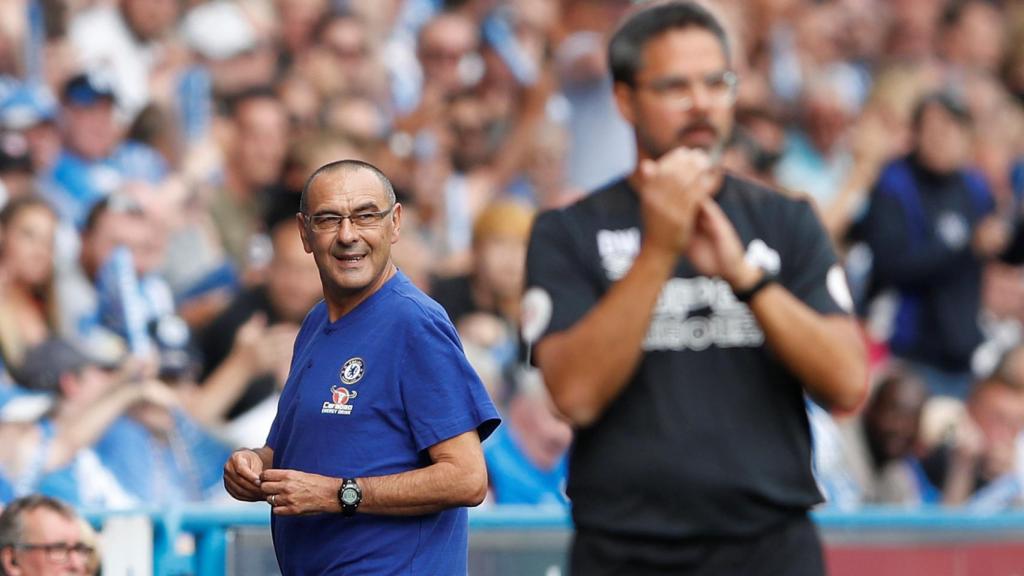 Sarri, en el partido ante el Huddersfield Town.