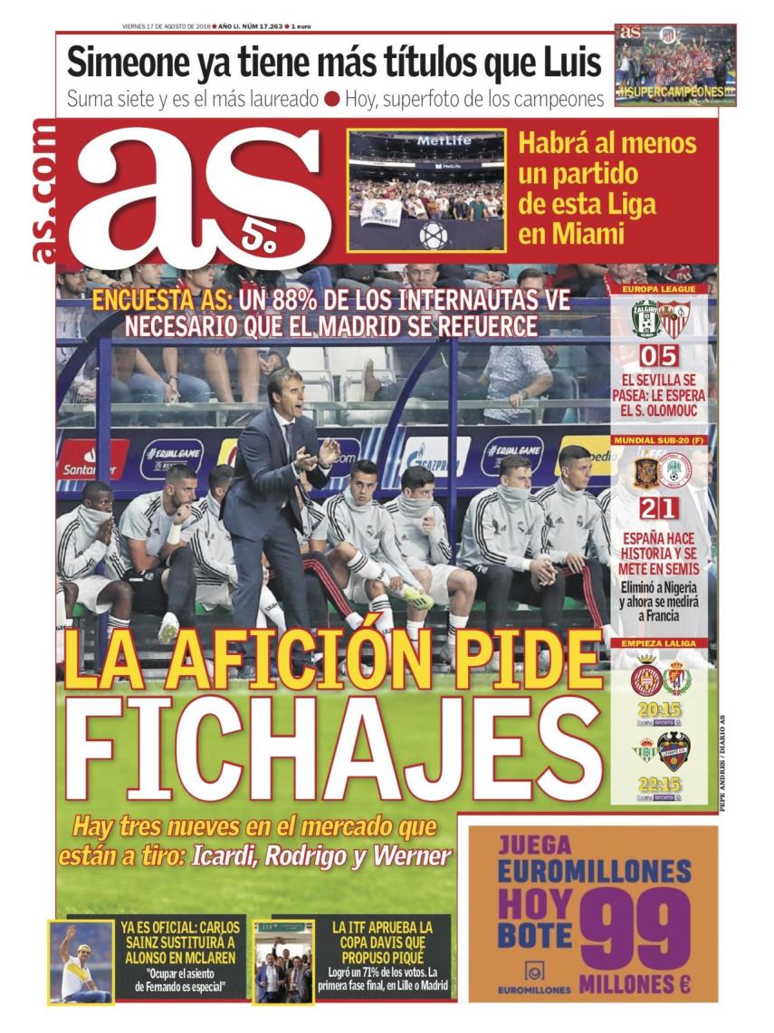 La portada del diario AS (17/08/2018)