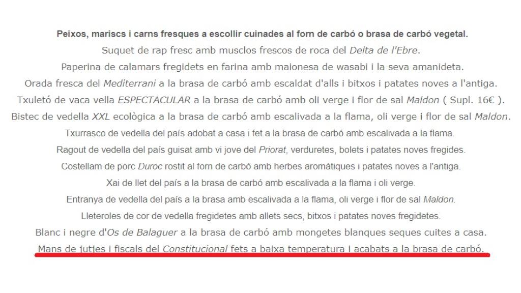 Carta del restaurante.