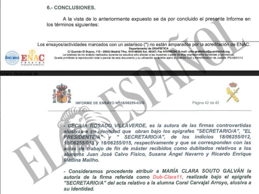 Extracto del informe pericial de la Guardia Civil.