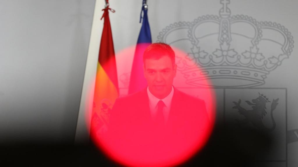 Sánchez en una rueda de prensa a La Moncloa.