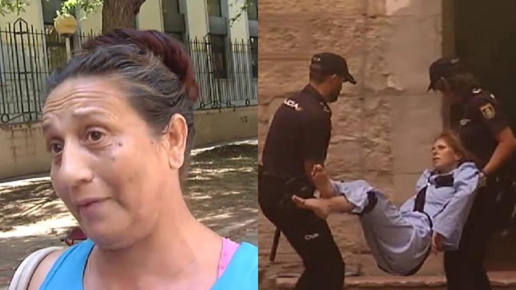 Una de las reclusas y la 'viuda negra' entrando en volandas al Juzgado