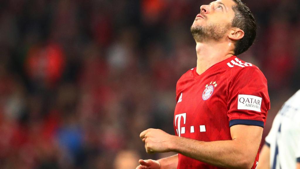 Lewandowski se lamenta durante un partido del Bayern