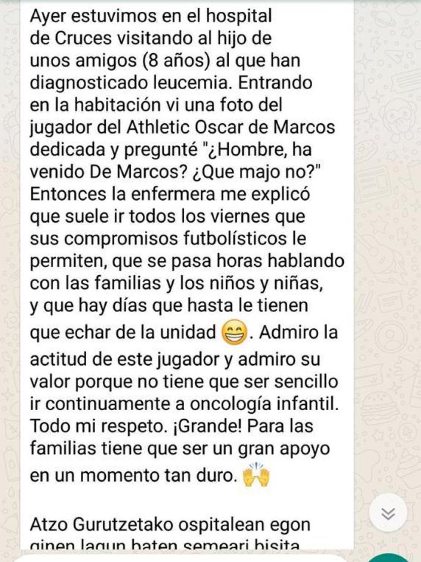 El mensaje que se ha viralizado en las últimas horas sobre De Marcos.