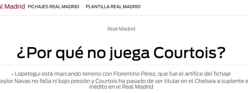 Sport critica la suplencia de Courtois