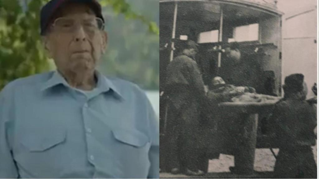 Germán, en la actualidad (i), y en la camilla tras ser herido en la Guerra Civil.