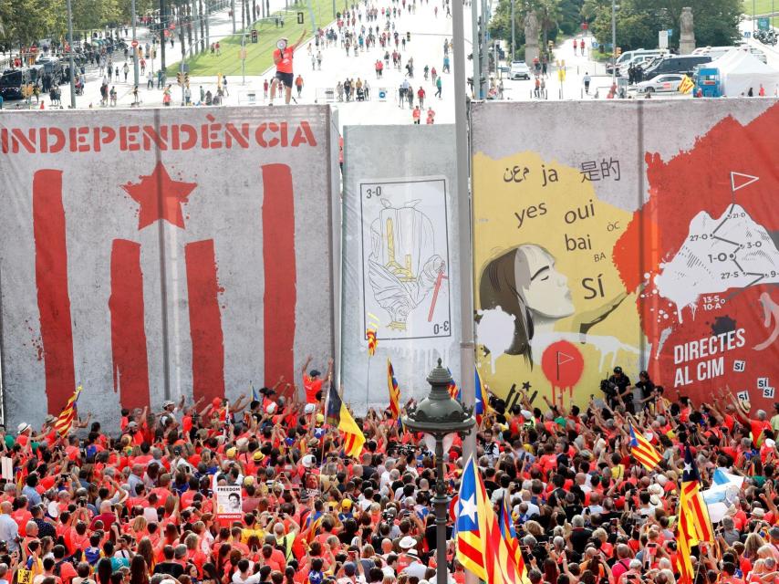 Imagen del muro construido por ANC para la manifestación independentista.