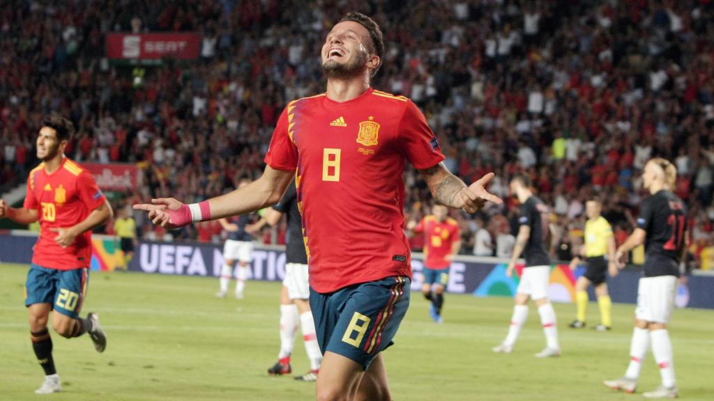 Saúl celebra su gol ante Croacia.