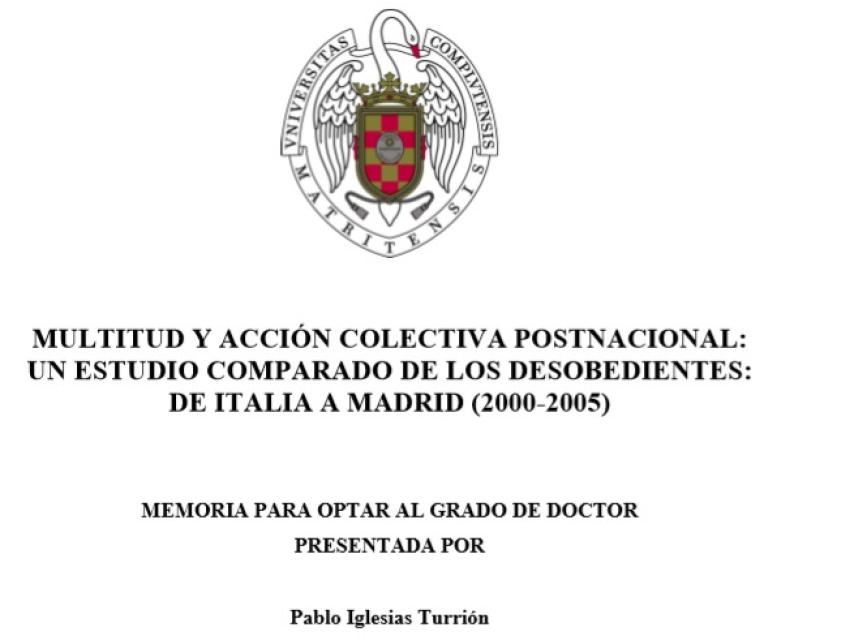 Portada de la tesis de Pablo Iglesias