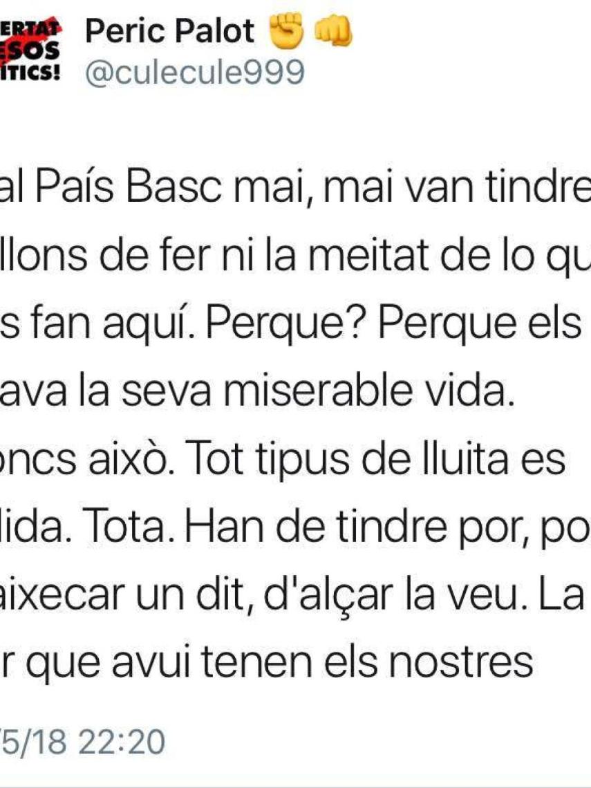 Otro de los tuits por los que ha sido condenado un tuitero de 47 años