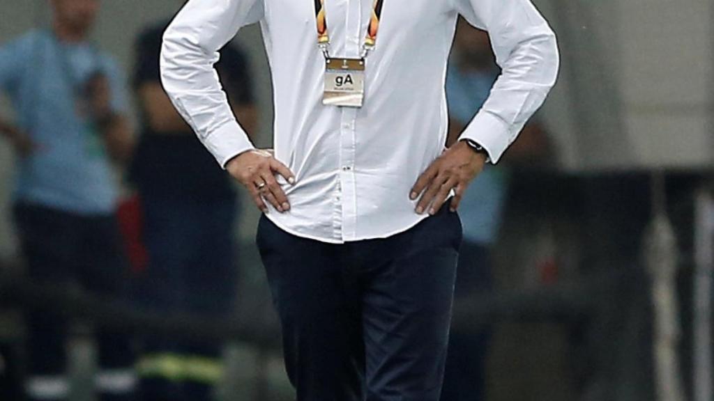 Quique Setién, entrenador del Betis, en el partido contra el Olympiacos