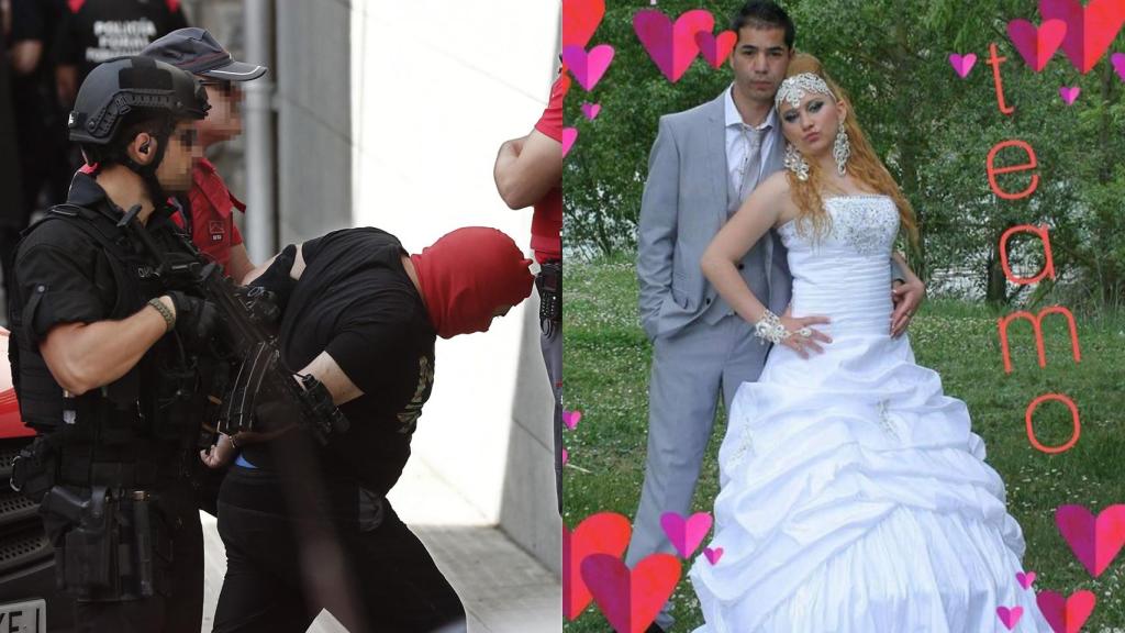 A la derecha, la Policía Foral introduce a uno de los hermanos Jiménez Jiménez en los juzgados. A la izquierda, Julio y Amparo.