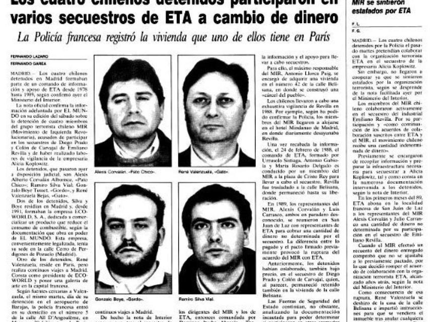 Las portadas de la época en las que se señalaba a Boye (abajo, a la izquierda) y a otros miembros o colaboradores del MIR.