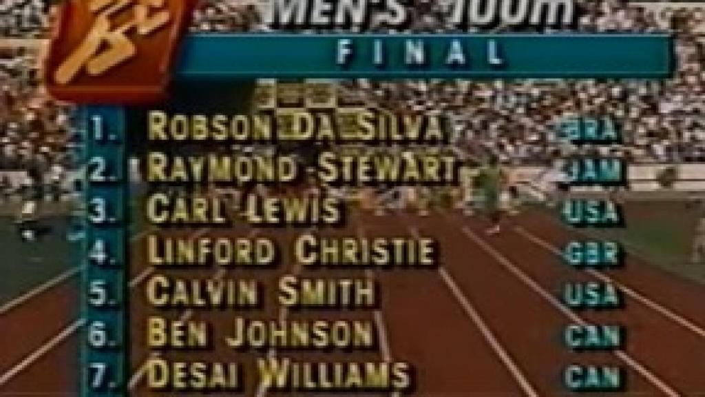 Participantes en la final de los 100 metros lisos en los Juegos Olímpicos de Seúl 1988