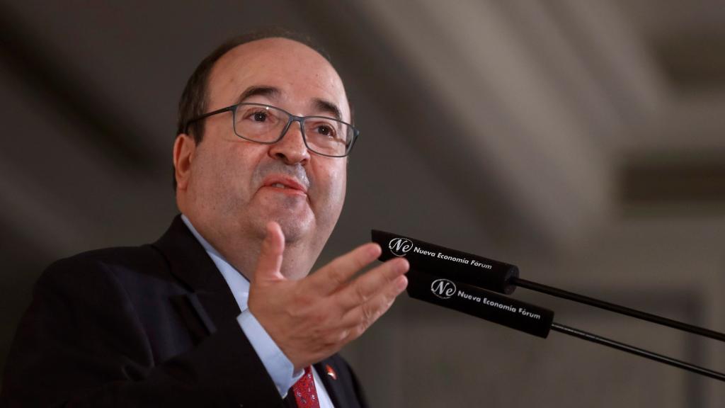 El primer secretario del PSC, Miquel Iceta, durante su intervención en un desayuno informativo del Foro Nueva Economía.