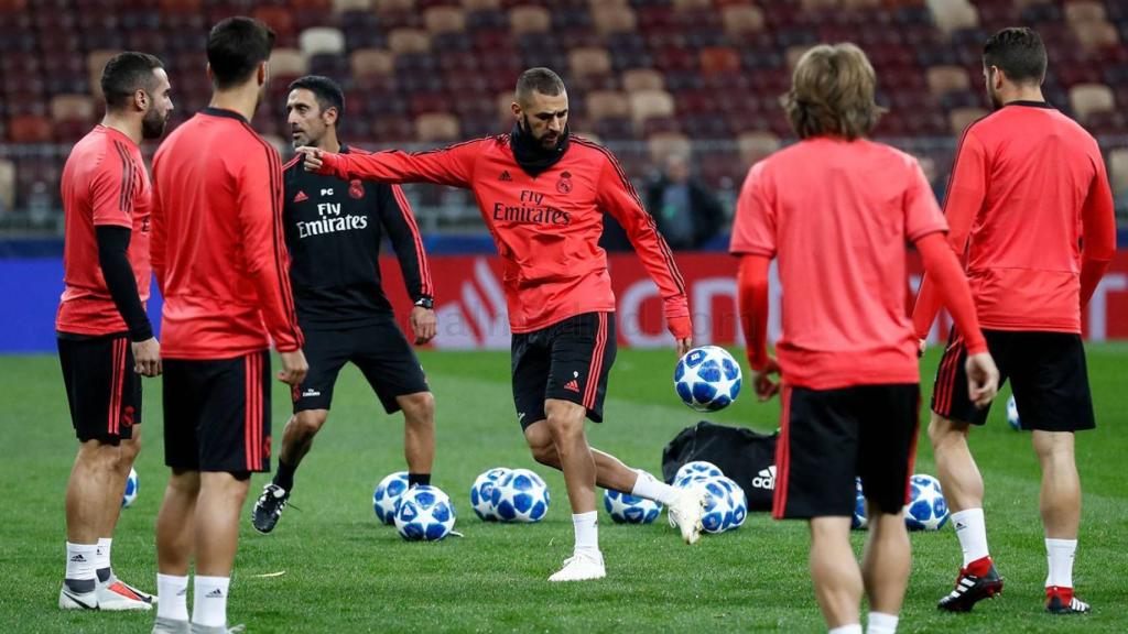Benzema, en un entrenamiento del Real Madrid