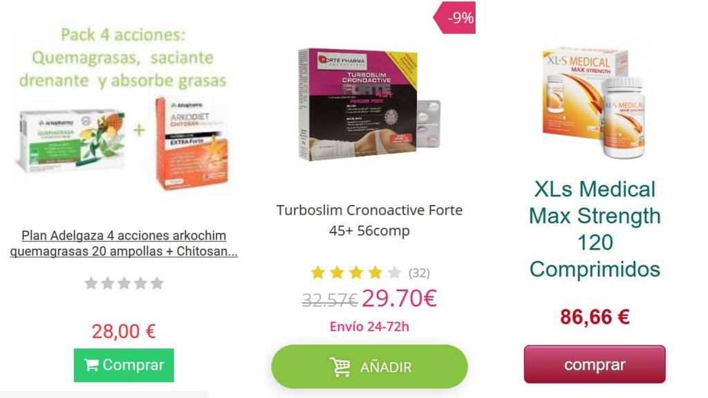 Algunos de los productos en distintas páginas web.