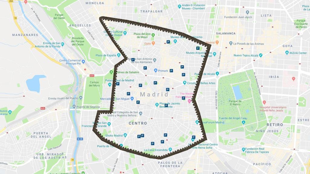 Mapa de Madrid amurallado.