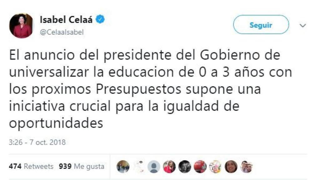 El tuit de Celaá.