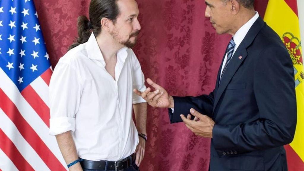 Pablo Iglesias, con Barack Obama en el breve encuentro que tuvo con él en 2016.