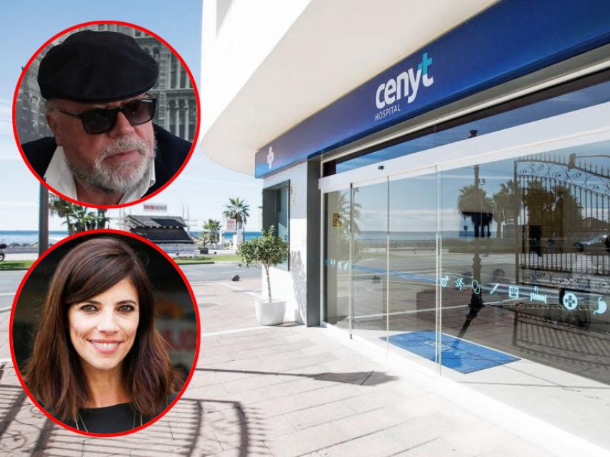Imagen de la clínica Cenyt junto a Maribel Verdú y el comisario Villarejo.