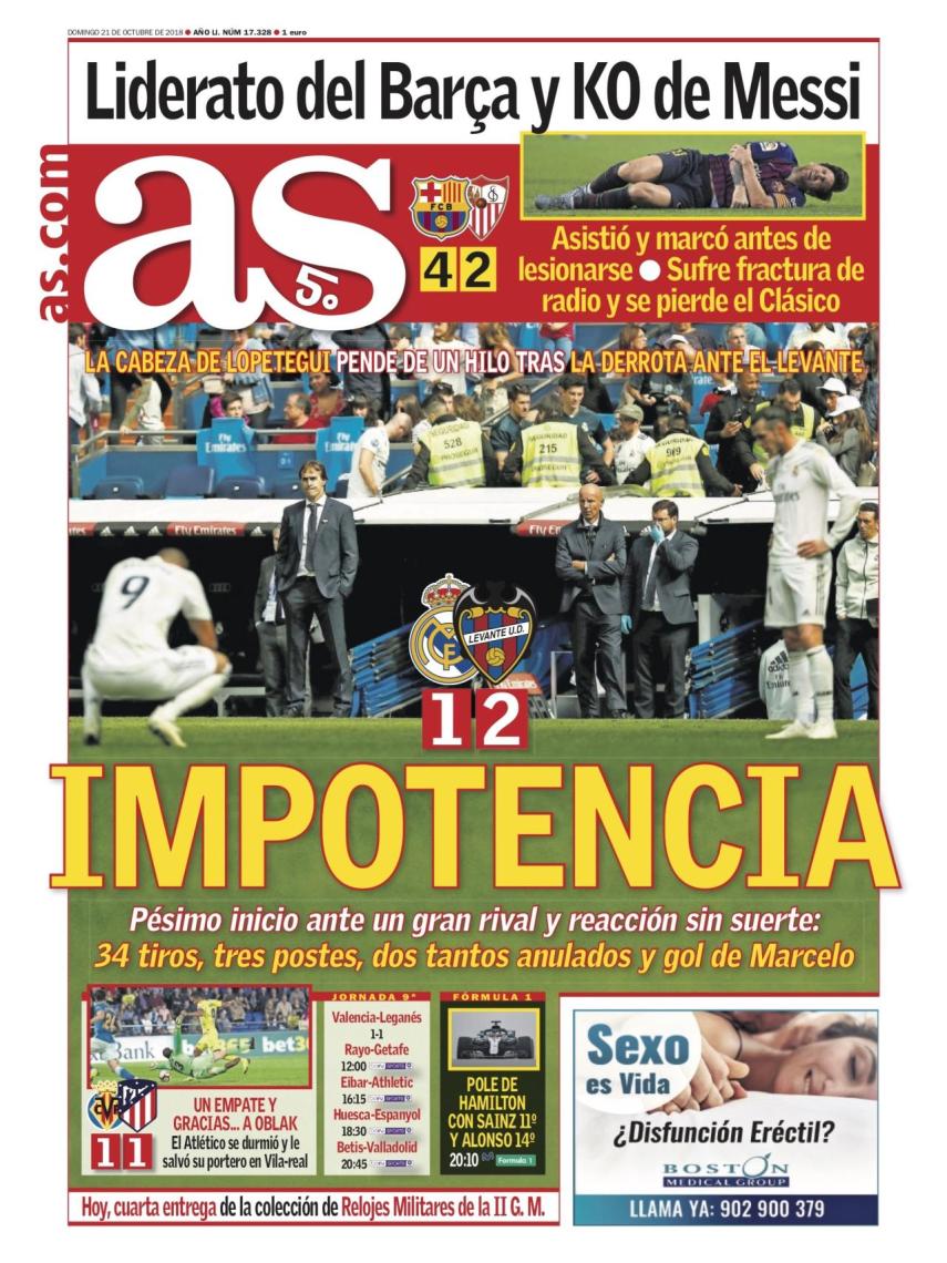 La portada del diario AS (21/10/2018)