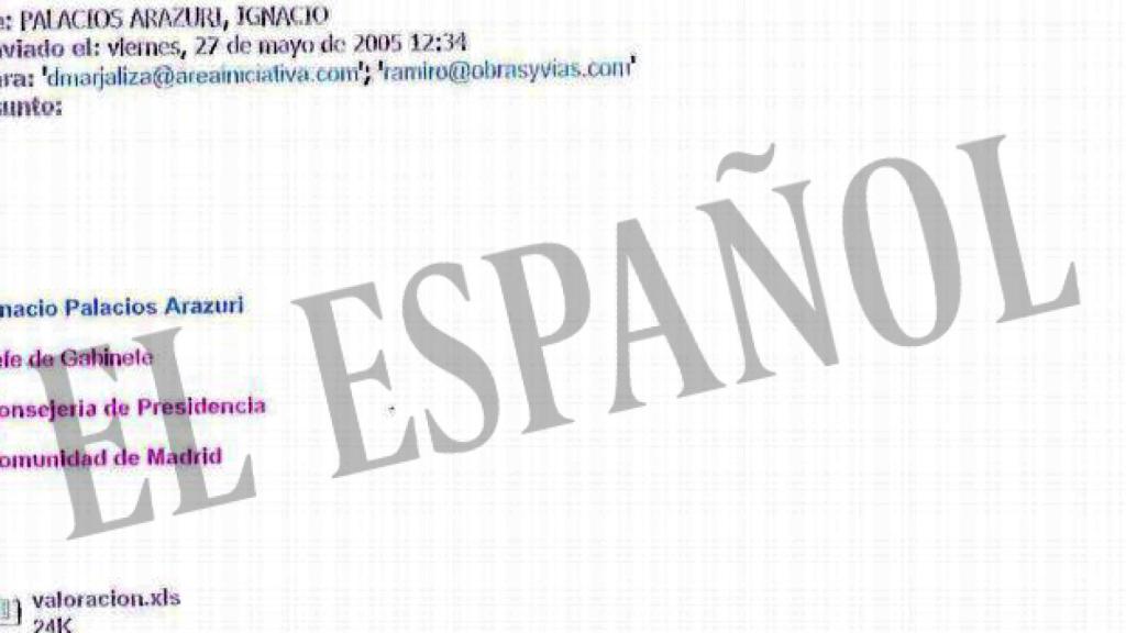 Uno de los correos entre David Marjaliza e Ignacio Palacios.