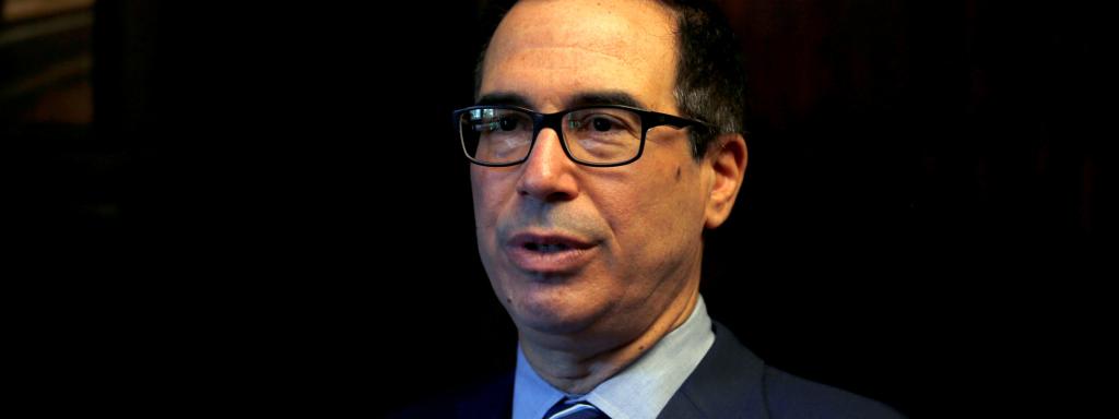 El secretario del Tesoro estadounidense, Steven Mnuchin, en su intervención en Jerusalén.