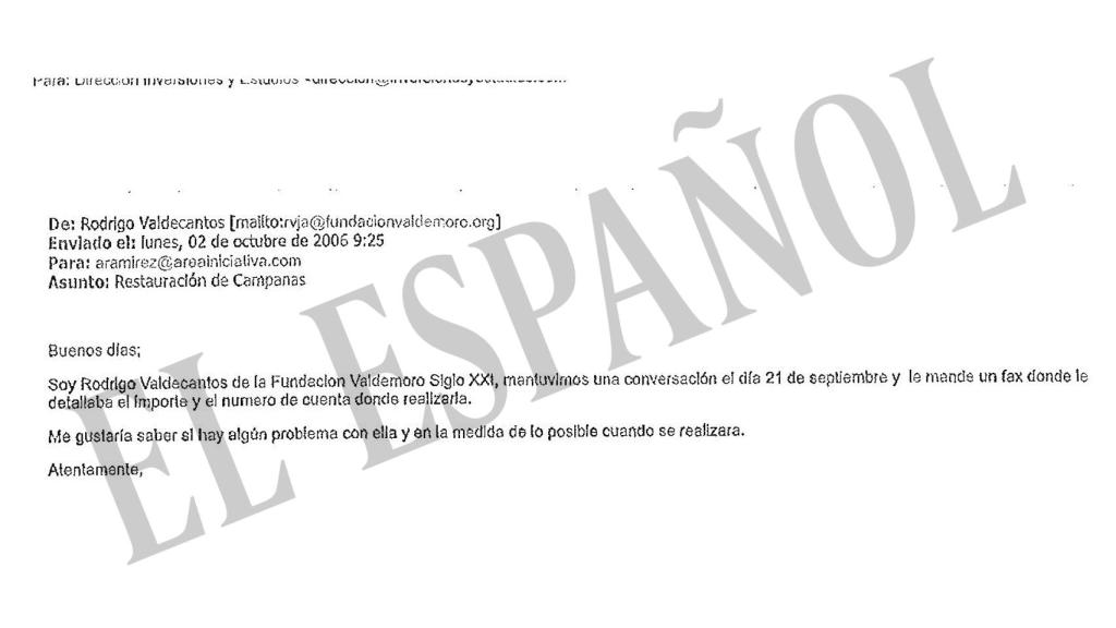 Correo electrónico sobre la restauración de las campanas.