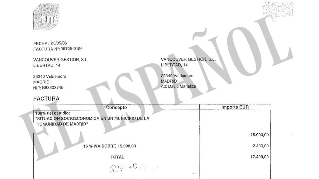 Factura del informe sobre Valdemoro contratado con Sofres en precampaña.