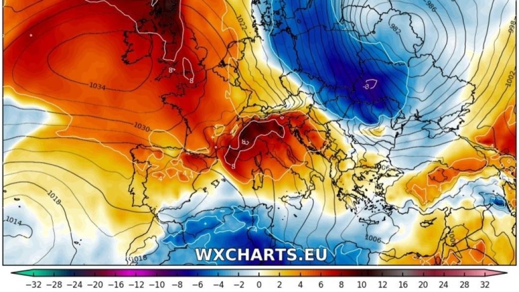 El mapa de anomalías de temperatura a 24/10/2018.