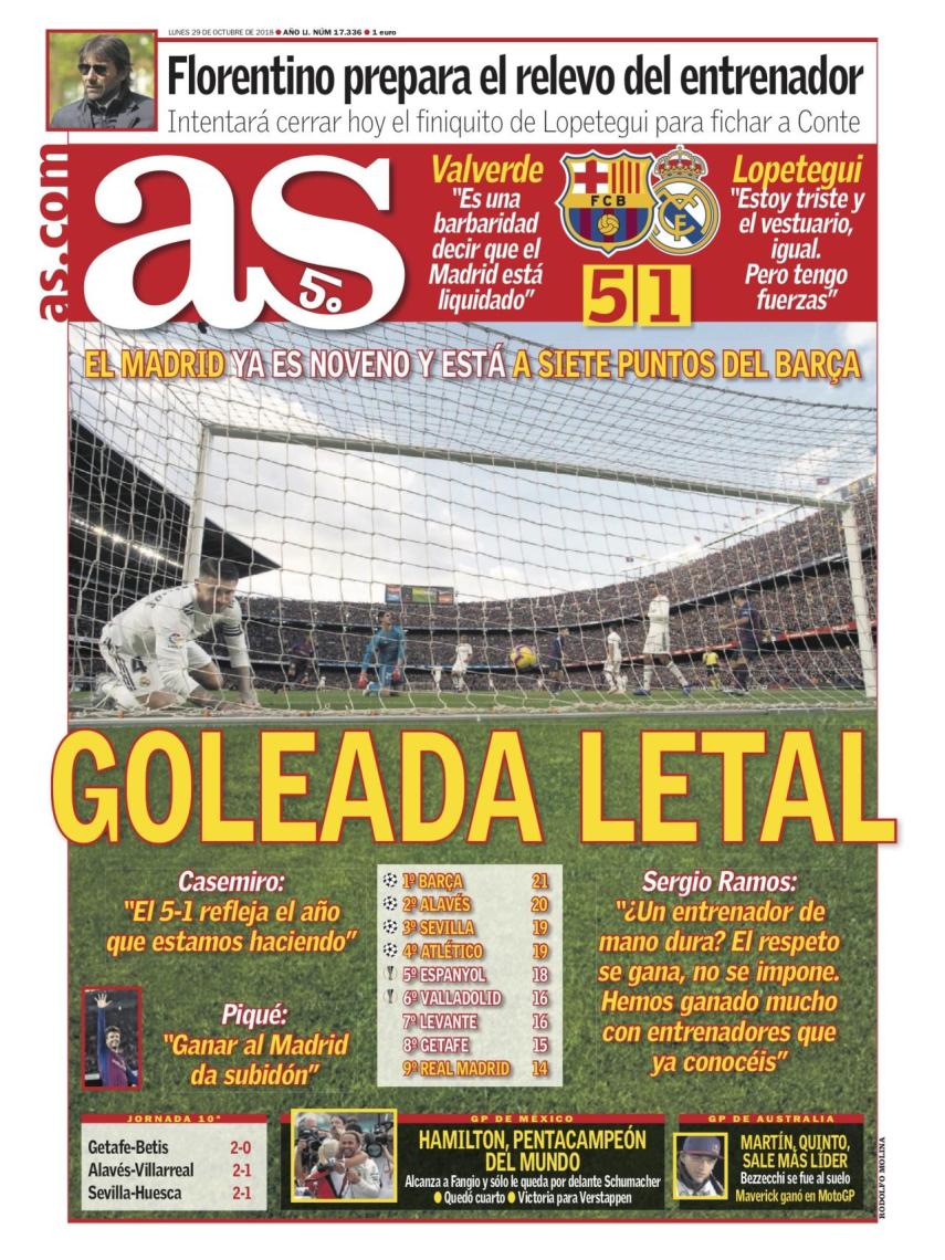 La portada del diario AS (29/10/2018)