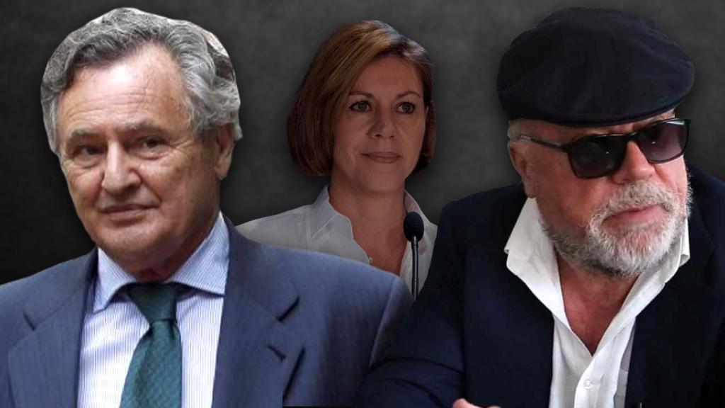 La exsecretaria general del Partido Popular, María Dolores de Cospedal, su marido Ignacio López del Hierro y el comisario investigado, José Manuel Villarejo.