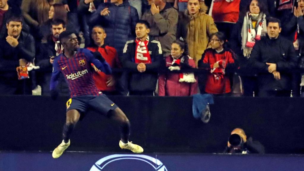 Dembélé celebra su gol ante el Rayo Vallecano