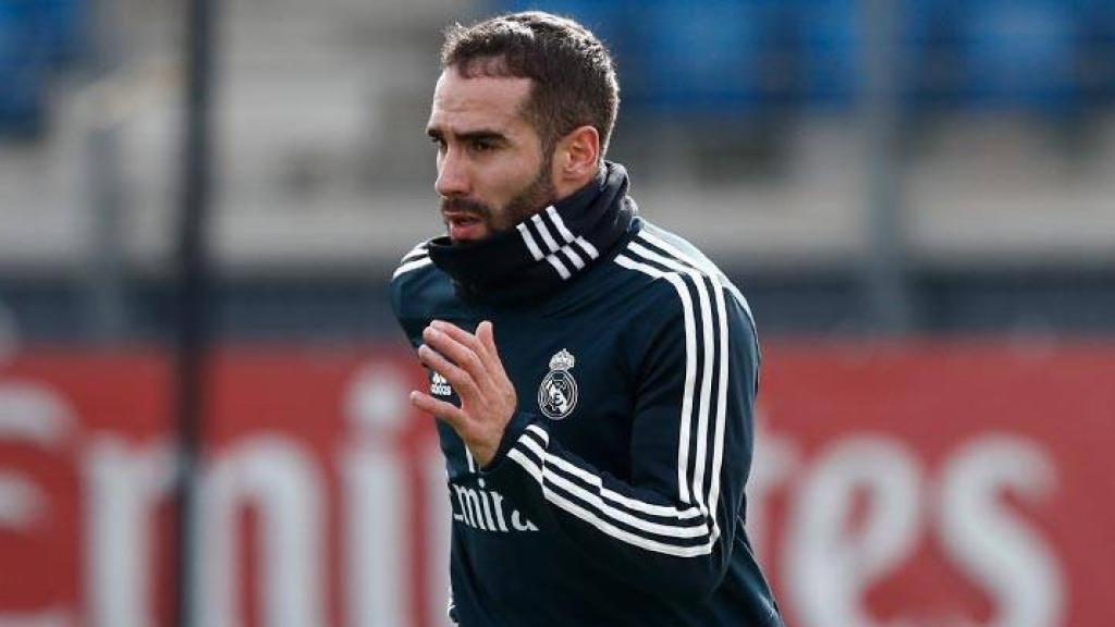 Carvajal, en un entrenamiento del Real Madrid