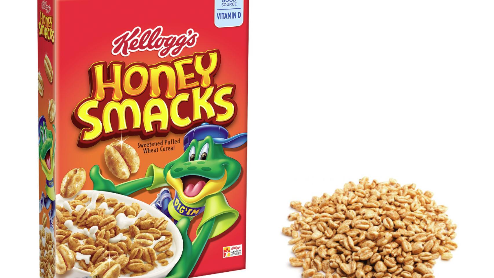 1. Kellogg's Honey Smacks. Smacks es una marca de cereales comercializada por la compañía Kellogg's. Los cereales de trigo inflado cubiertos con miel de la simpática ranita se llevan la palma según la Organización de Consumidores y Usuarios, que en 2017 detectó hasta  56,7 gramos de azúcar por gramo de producto.