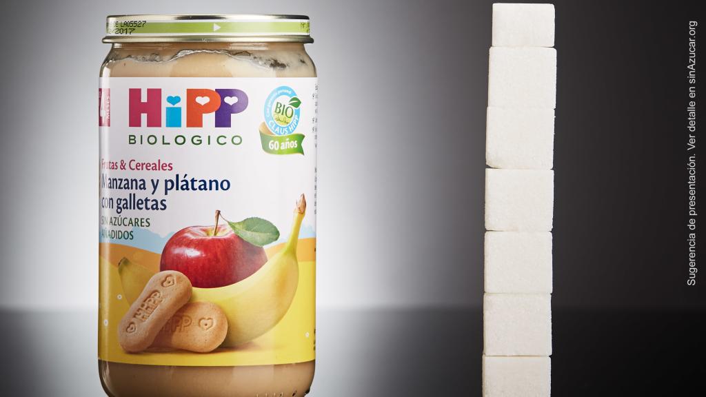 Un potito de frutas contiene como éste es equivalente a 6,8 terrones de azúcar, según la web Sinazucar.org.