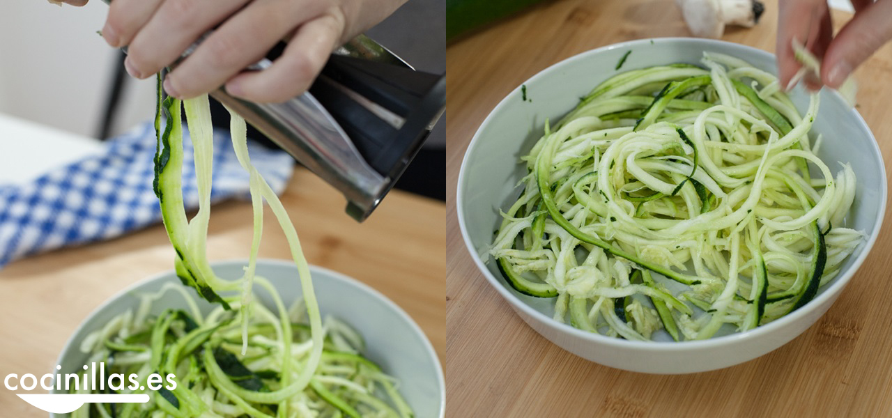 Espirales de calabacín cortadas