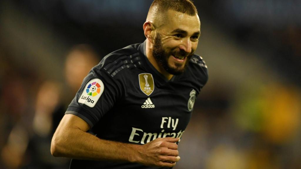 Benzema celebra su gol contra el Celta