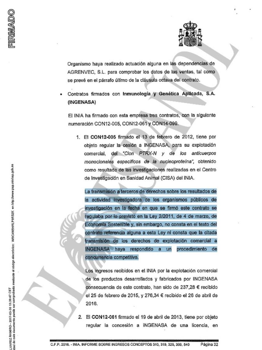 Una de las páginas del informe elaborado por la Intervención General del la Administración en 2017.