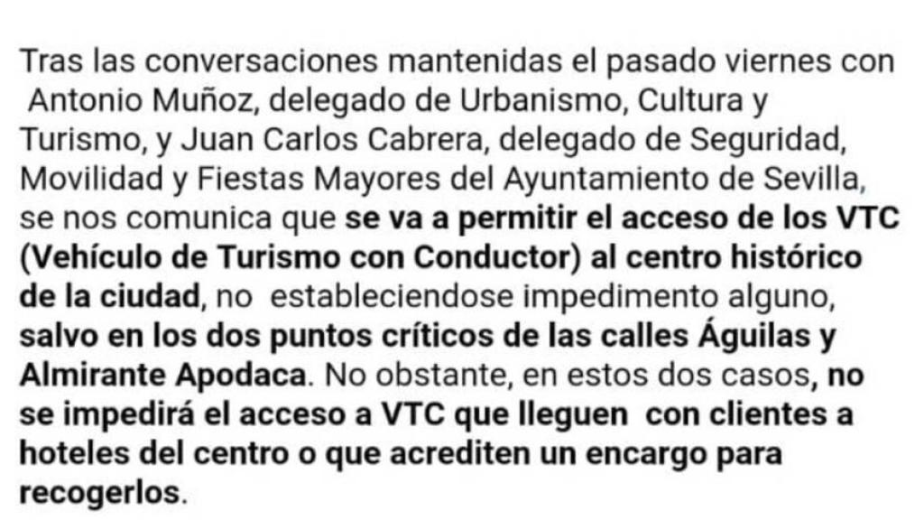 Captura del email remitido por el presidente de los hoteleros sevillanos a sus asociados.