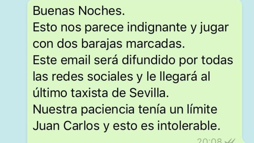 Captura del Whatsapp remitido al concejal de urbanismo de Sevilla.