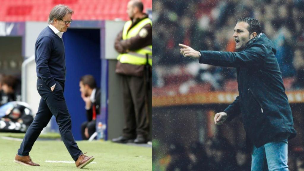 Juan Antonio Anquela y Rubén Baraja, entrenadores de Real Oviedo y Real Sporting. Fotos: realoviedo.es y realsporting.com