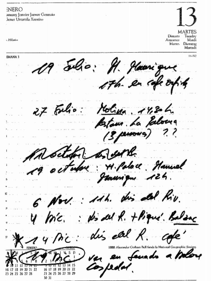 Hoja de una de las agendas que Bárcenas guardaba en casa.