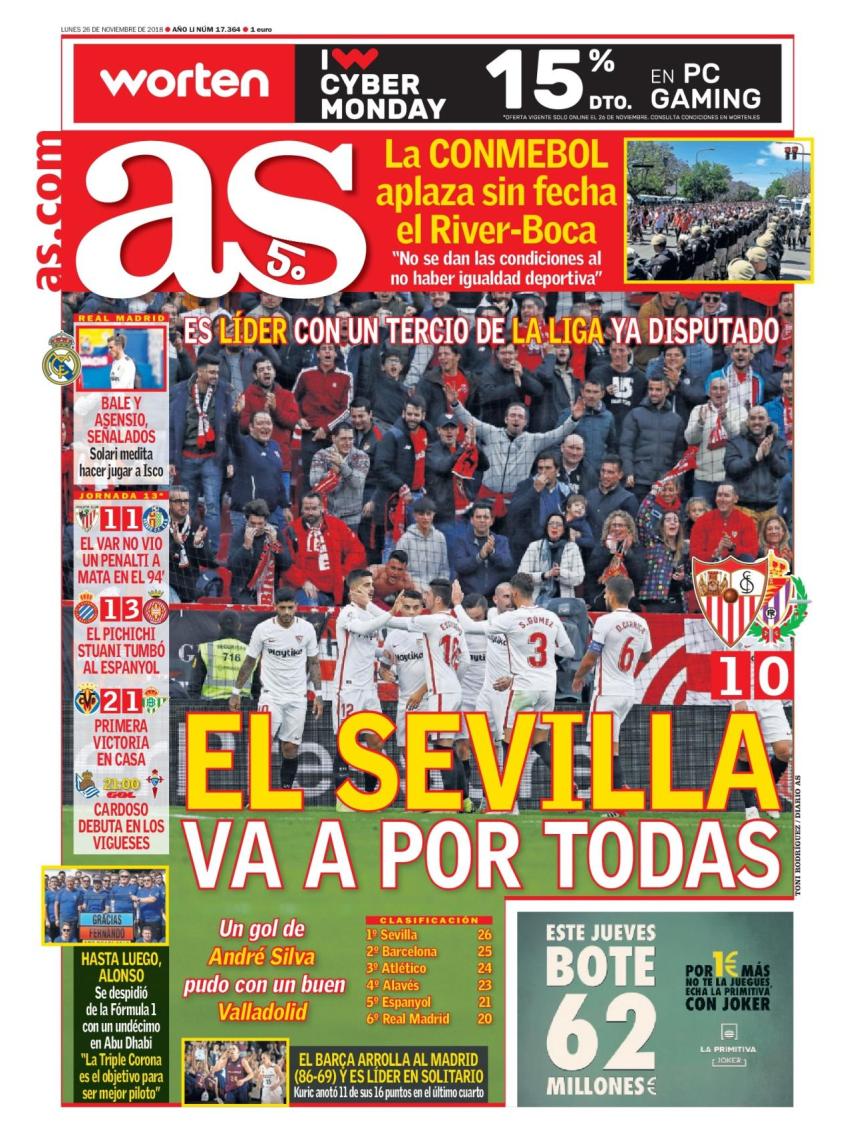 La portada del diario AS (26/11/2018)