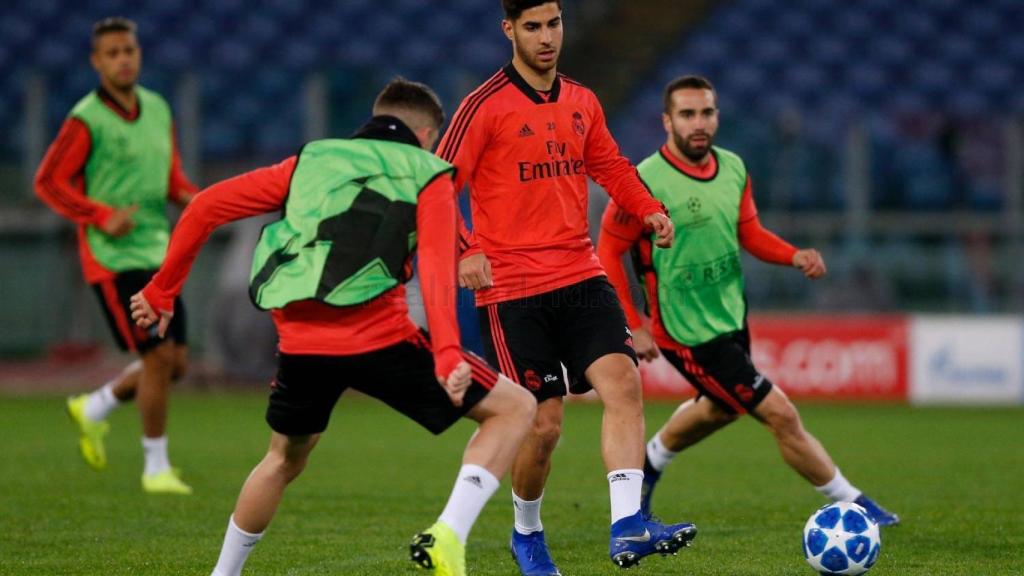 Marco Asensio, en uno de los ejercicios del entrenamiento