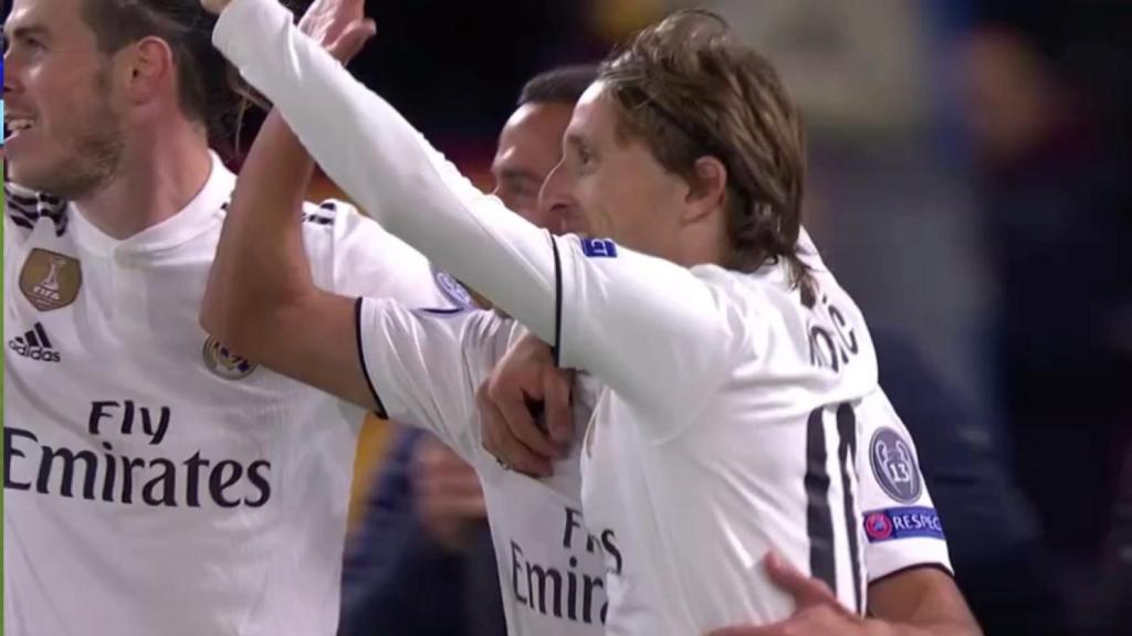 Lucas Vázquez celebra su gol ante la Roma