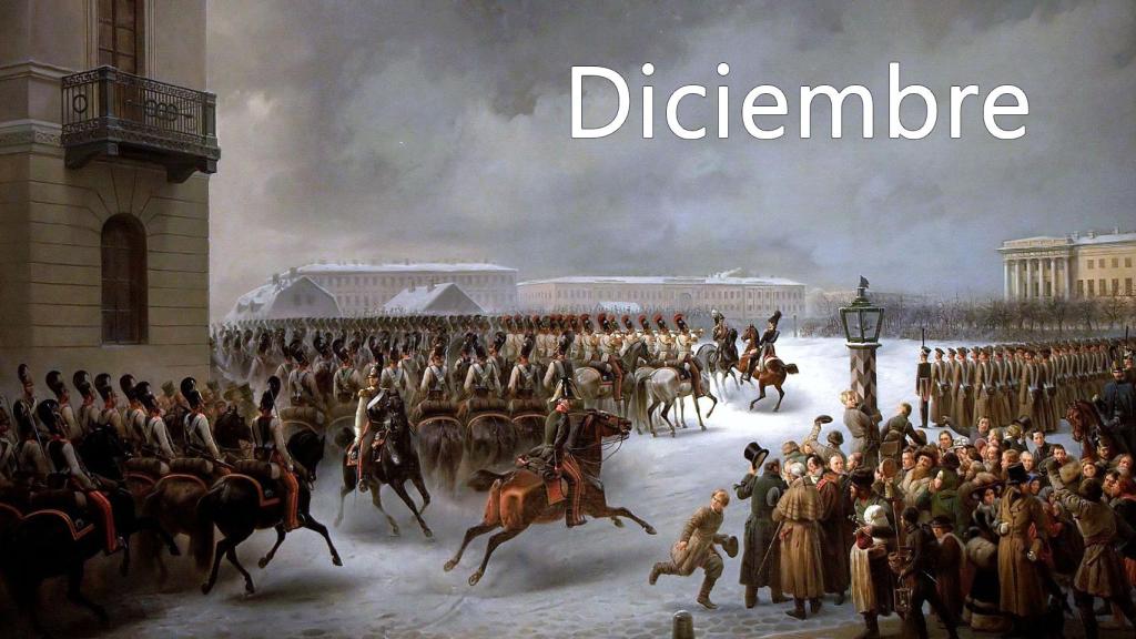 La sublevación del 14 de diciembre de 1825 en la Plaza del Senado de San Petersburgo. Cuadro de Georg Wilhelm Timm.