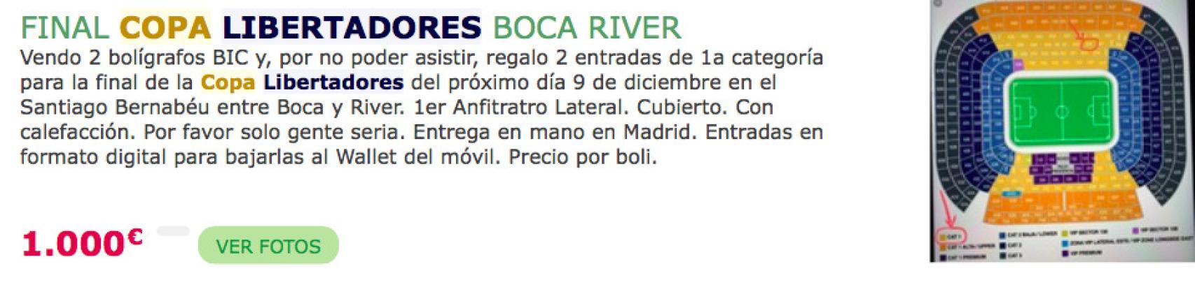 La reventa llega a la final de la Copa Libertadores