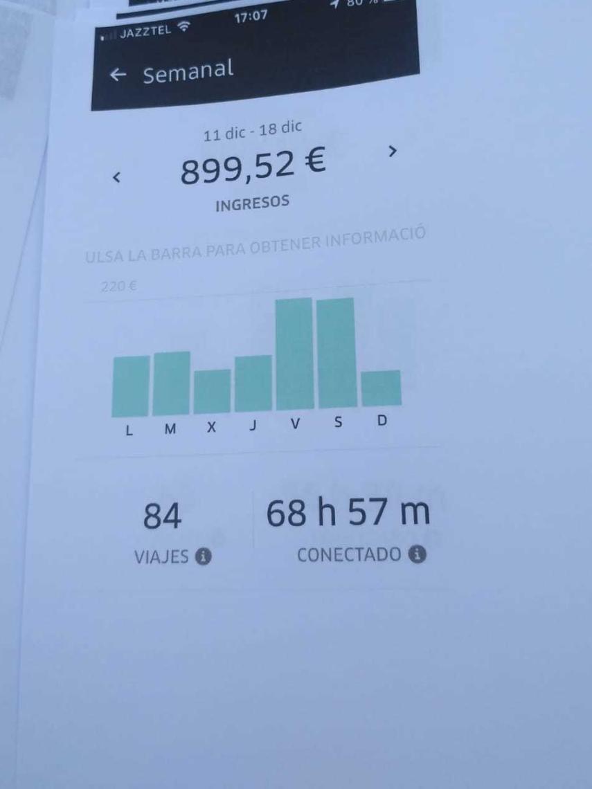 Pantallazo de la aplicación para conductores de Uber.